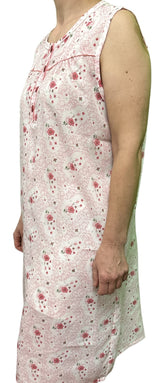 Womens 100% Cotton Sleeveless Nightie Gown Night Dress Pyjamas PJ Pajamas Sleep - Pink - 12 - Rear View