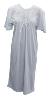 Womens Ladies Cotton Blend Nightie Night Gown Pajamas Pyjamas Sleepwear PJ - Blue - 22 - Front View