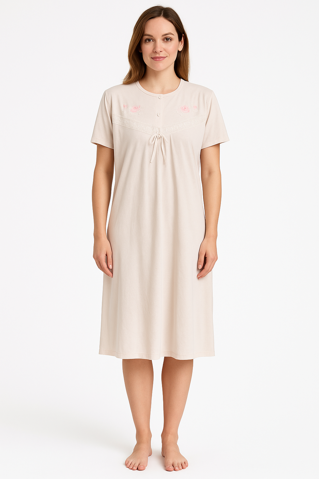 Womens Ladies Cotton Blend Nightie Night Gown Pajamas Pyjamas Sleepwear PJ - Pink - 16