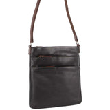 Milleni Womens Italian Leather Bag Soft Nappa Leather Cross-Body Travel - Black/Chestnut - Front View