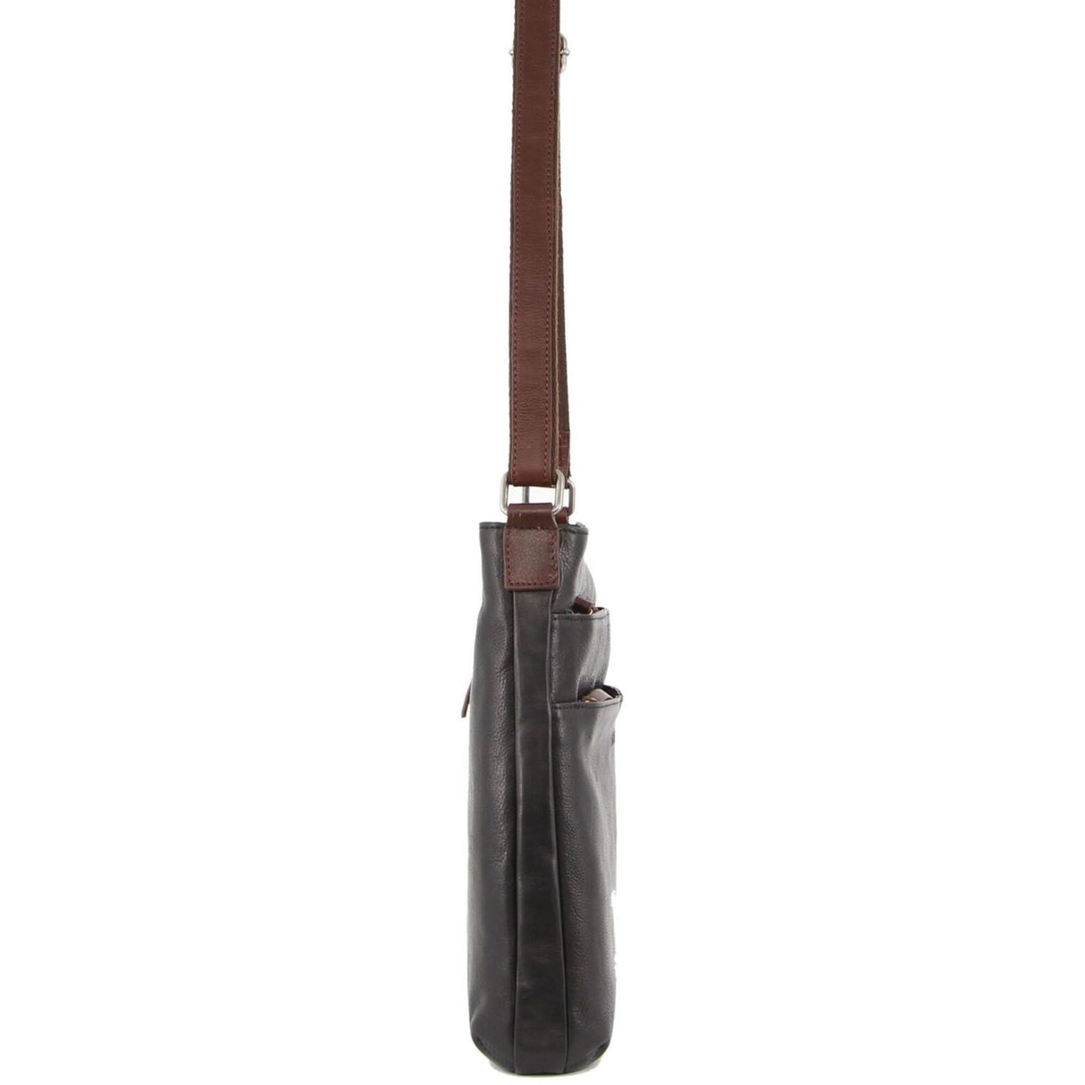 Milleni Womens Italian Leather Bag Soft Nappa Leather Cross-Body Travel - Black/Chestnut
