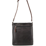 Milleni Womens Italian Leather Bag Soft Nappa Leather Cross-Body Travel - Black/Chestnut - Top-Down View