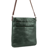 Milleni Ladies Nappa Leather Zip Closure Cross Body Bag Travel - Emerald/Chestnut - Front View