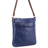 Milleni Womens Italian Leather Bag Soft Nappa Leather Cross-Body Travel - Indigo/Chestnut - Front View