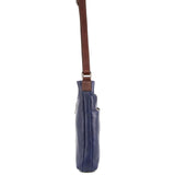 Milleni Womens Italian Leather Bag Soft Nappa Leather Cross-Body Travel - Indigo/Chestnut - Top-Down View