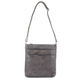 Milleni Ladies Nappa Leather Zip Closure Cross Body Bag Travel - Slate - Side View