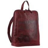 Milleni Ladies Nappa Leather Bag Twin Zip Backpack w/ Zipped Pocket - Cherry Red - Front View