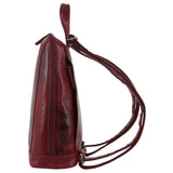 Milleni Ladies Nappa Leather Bag Twin Zip Backpack w/ Zipped Pocket - Cherry Red - Side View