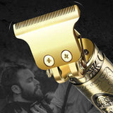 LCD Hair Clipper Barber Professional Electric Trimmer Shaver Beard Vintage - Gold - Side View