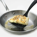 32cm Nylon Slotted Non-Stick Serving Spatula Cooking Tool Utensil in Black - Top-Down View