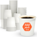 2400x 4oz Premium Small Paper Coffee Cups Espresso Macchiato Piccolo Short Black in White - Front View