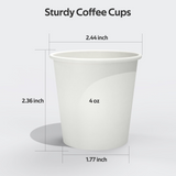 2400x 4oz Premium Small Paper Coffee Cups Espresso Macchiato Piccolo Short Black in White - Close-Up Angle