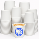 1000pcs 6oz Premium White Paper Coffee Takeaway Cups Bulk - Front View