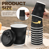 360x Triple Wall Paper Coffee Cups w/Lids (8oz) Disposable Takeaway Bulk in Black - 45-Degree Angle