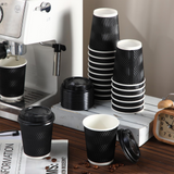 360x Triple Wall Paper Coffee Cups w/Lids (8oz) Disposable Takeaway Bulk in Black - Rear View