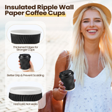 360x Triple Wall Paper Coffee Cups w/Lids (8oz) Disposable Takeaway Bulk in Black - Close-Up Angle