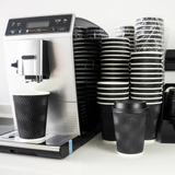 360x Triple Wall Paper Coffee Cups w/Lids (12oz) Disposable Takeaway Bulk in Black - Rear View