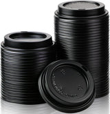 1000x 90mm Plastic Coffee Cup Lids for 12oz / 16oz Cups Dome Style - Black - Front View