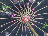 PARASOL UMBRELLA Chinese Japanese Bamboo Flower Pattern Fabric 80cm Diameter - Black - 45-Degree Angle
