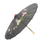 PARASOL UMBRELLA Chinese Japanese Bamboo Flower Pattern Fabric 80cm Diameter - Black