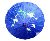 PARASOL UMBRELLA Chinese Japanese Bamboo Flower Pattern Fabric 80cm Diameter - Blue - Front View