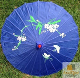 PARASOL UMBRELLA Chinese Japanese Bamboo Flower Pattern Fabric 80cm Diameter - Blue - 45-Degree Angle