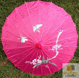 PARASOL UMBRELLA Chinese Japanese Bamboo Flower Pattern Fabric 80cm Diameter - Hot Pink - Side View