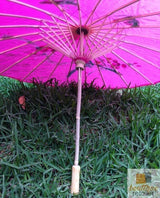 PARASOL UMBRELLA Chinese Japanese Bamboo Flower Pattern Fabric 80cm Diameter - Hot Pink - Top-Down View