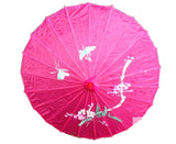 PARASOL UMBRELLA Chinese Japanese Bamboo Flower Pattern Fabric 80cm Diameter - Hot Pink - 45-Degree Angle