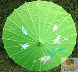 PARASOL UMBRELLA Chinese Japanese Bamboo Flower Pattern Fabric 80cm Diameter - Light Green - Side View