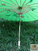 PARASOL UMBRELLA Chinese Japanese Bamboo Flower Pattern Fabric 80cm Diameter - Light Green - Top-Down View