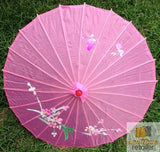 PARASOL UMBRELLA Chinese Japanese Bamboo Flower Pattern Fabric 80cm Diameter - Light Pink - Side View
