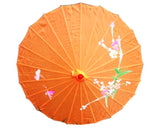 PARASOL UMBRELLA Chinese Japanese Bamboo Flower Pattern Fabric 80cm Diameter - Orange - Front View