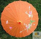 PARASOL UMBRELLA Chinese Japanese Bamboo Flower Pattern Fabric 80cm Diameter - Orange - Side View