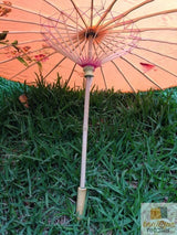 PARASOL UMBRELLA Chinese Japanese Bamboo Flower Pattern Fabric 80cm Diameter - Orange - Top-Down View