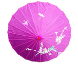 PARASOL UMBRELLA Chinese Japanese Bamboo Flower Pattern Fabric 80cm Diameter - Purple - Front View