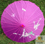 PARASOL UMBRELLA Chinese Japanese Bamboo Flower Pattern Fabric 80cm Diameter - Purple - Side View