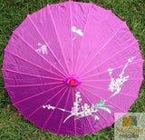 PARASOL UMBRELLA Chinese Japanese Bamboo Flower Pattern Fabric 80cm Diameter - Purple - Top-Down View