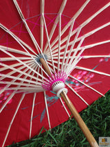 PARASOL UMBRELLA Chinese Japanese Bamboo Flower Pattern Fabric 80cm Diameter - Red - 45-Degree Angle