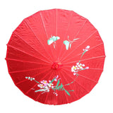 PARASOL UMBRELLA Chinese Japanese Bamboo Flower Pattern Fabric 80cm Diameter - Red - Rear View