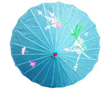 PARASOL UMBRELLA Chinese Japanese Bamboo Flower Pattern Fabric 80cm Diameter - Sky Blue - Front View