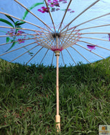 PARASOL UMBRELLA Chinese Japanese Bamboo Flower Pattern Fabric 80cm Diameter - Sky Blue - Top-Down View