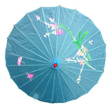 PARASOL UMBRELLA Chinese Japanese Bamboo Flower Pattern Fabric 80cm Diameter - Sky Blue - 45-Degree Angle
