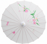 PARASOL UMBRELLA Chinese Japanese Bamboo Flower Pattern Fabric 80cm Diameter - White