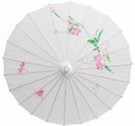 PARASOL UMBRELLA Chinese Japanese Bamboo Flower Pattern Fabric 80cm Diameter - White