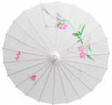 PARASOL UMBRELLA Chinese Japanese Bamboo Flower Pattern Fabric 80cm Diameter - White - Top-Down View