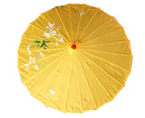 PARASOL UMBRELLA Chinese Japanese Bamboo Flower Pattern Fabric 80cm Diameter - Yellow - Front View