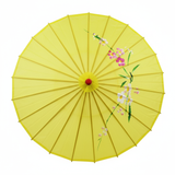 PARASOL UMBRELLA Chinese Japanese Bamboo Flower Pattern Fabric 80cm Diameter - Yellow - Side View