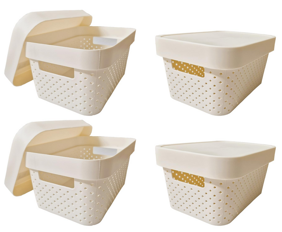24x 5L Premium Plastic Storage Basket Container Box w/ Lid Dot Pattern (26.5*18*12.5cm)