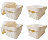 24x 5L Premium Plastic Storage Basket Container Box w/ Lid Dot Pattern (26.5*18*12.5cm) - Front View